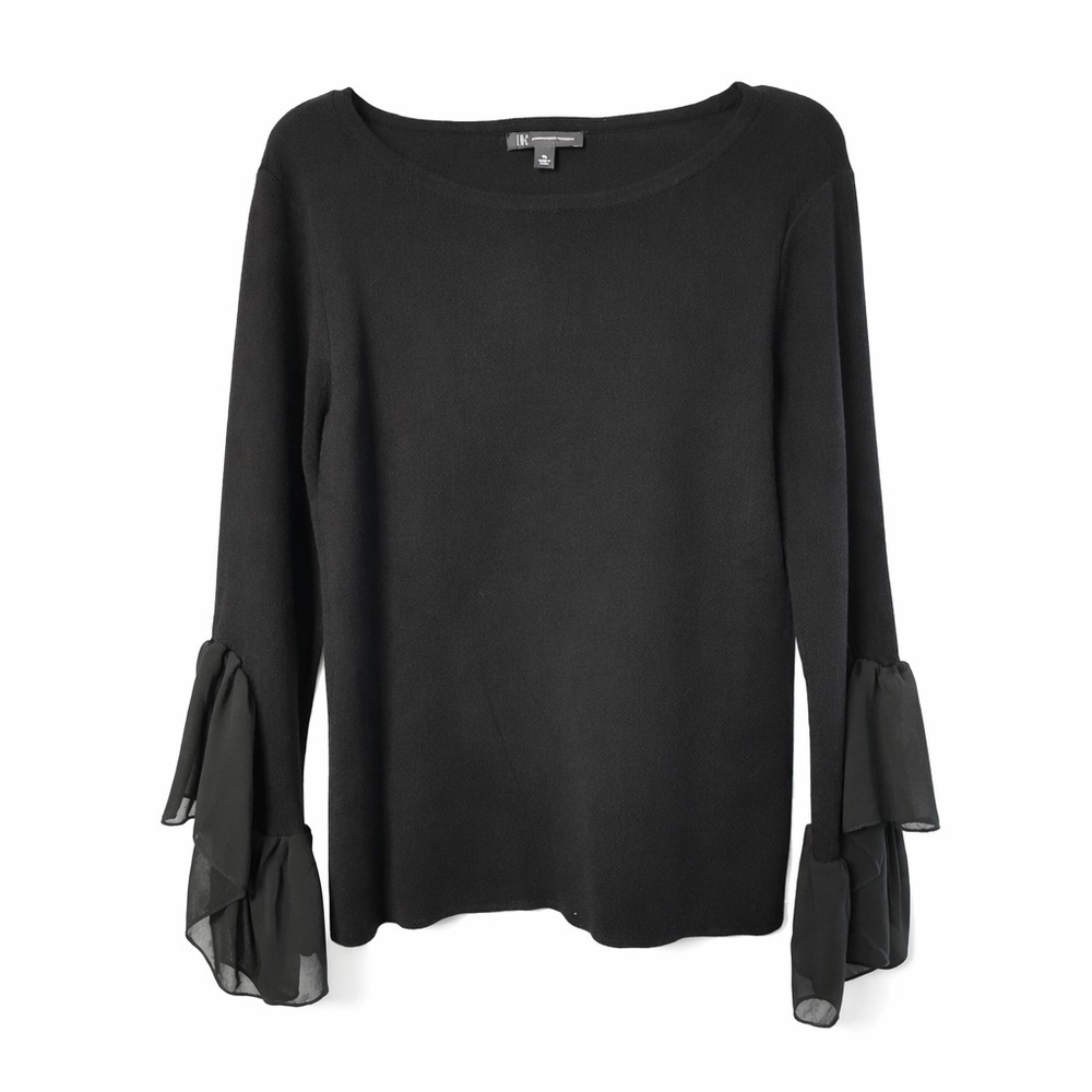 INC International Concepts Black Blouse with Sheer Flared Sleeves XL NWOT